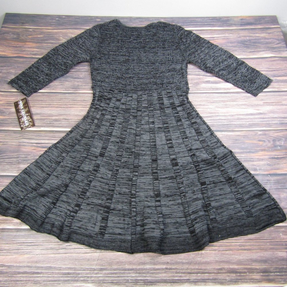 Nina Leonard NEW NWT Large Gray Black A Line Long Sleeve Skater Dress Crewneck - Picture 9 of 9